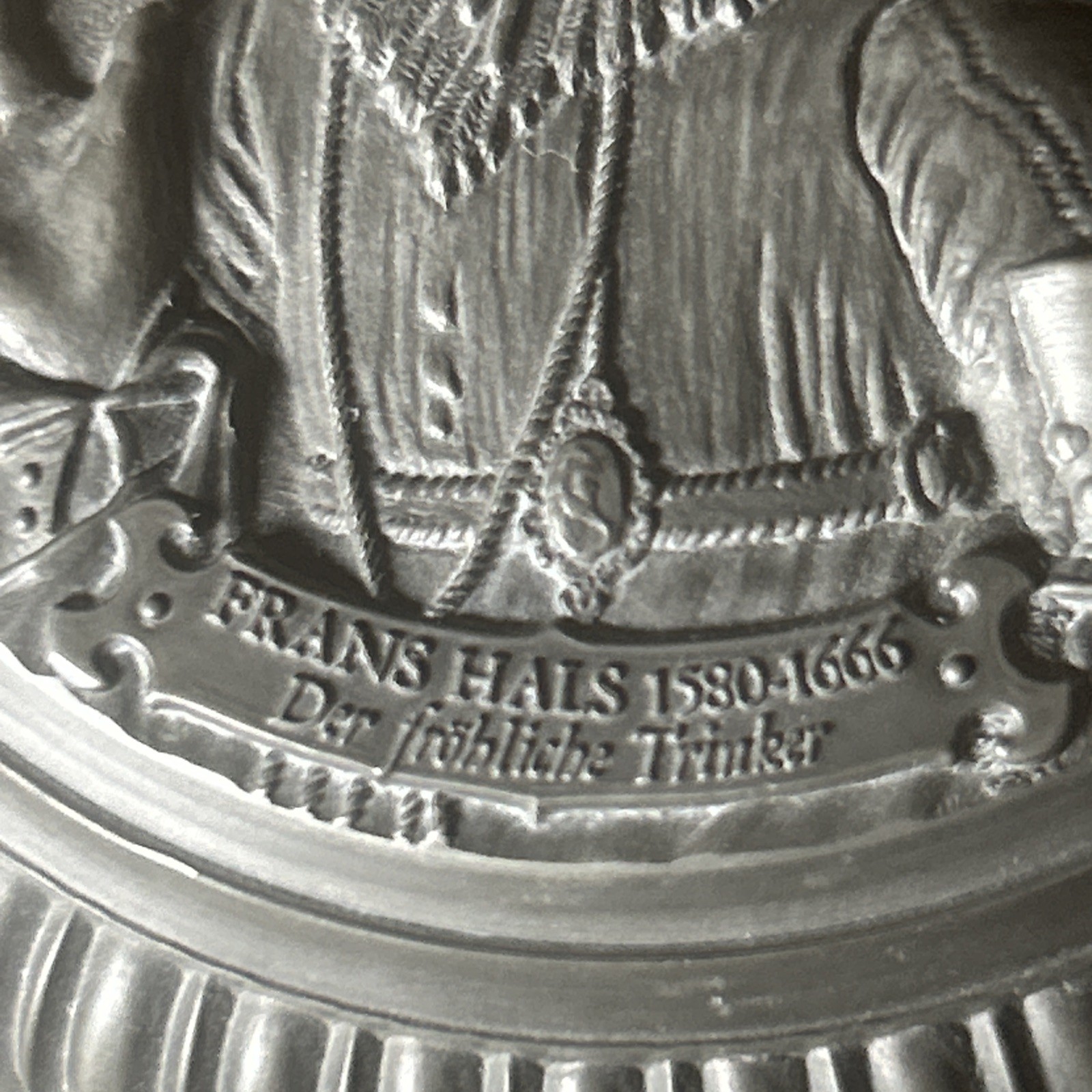 Vintage ceramic German stoneware beer mug with tin cap