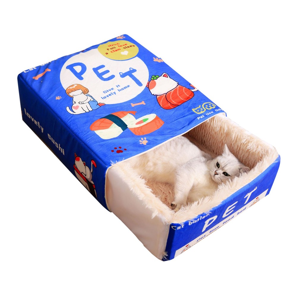 ⁺Snack Box Cat Bed Cartoon Rectangular Fully Enclosed Four Season Universal