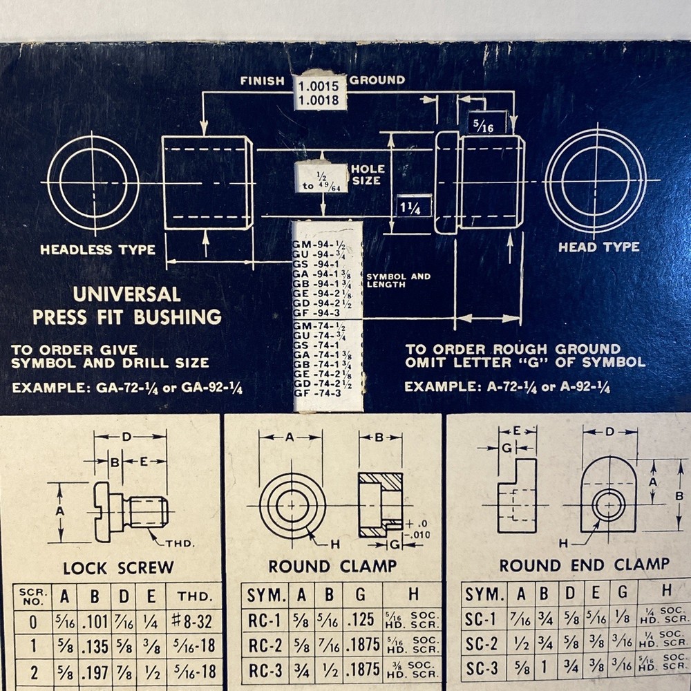 UNIVERSAL ENGINEERING BUSHING SELECTOR CHART 9 1/2" x 5 1/2"