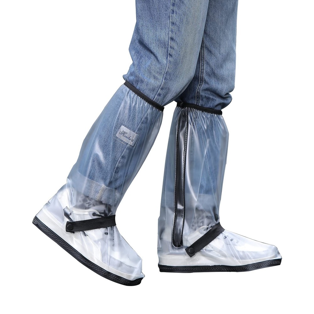 Waterproof Rain Boot Shoe Cover with Reflector Reusable & Foldable Medium Clear