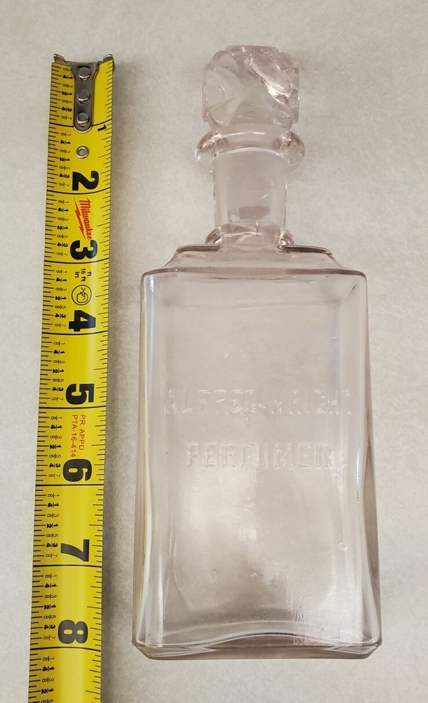 Alfred Wright Perfumer Embossed Rectangular Perfume Clear Bottle Cross Stopper