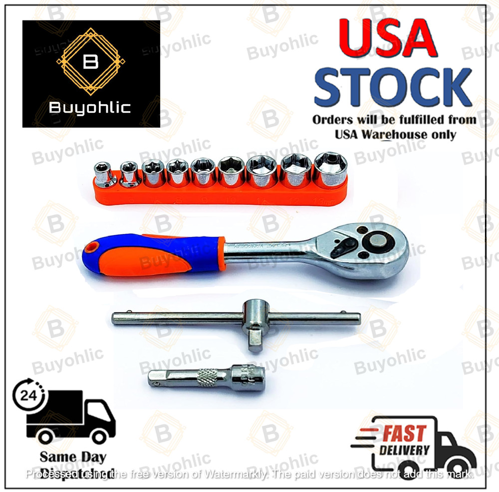 3/8" Inch Drive Extendable Ratchet socket wrench set with 9 Pcs Hex Drive Socket