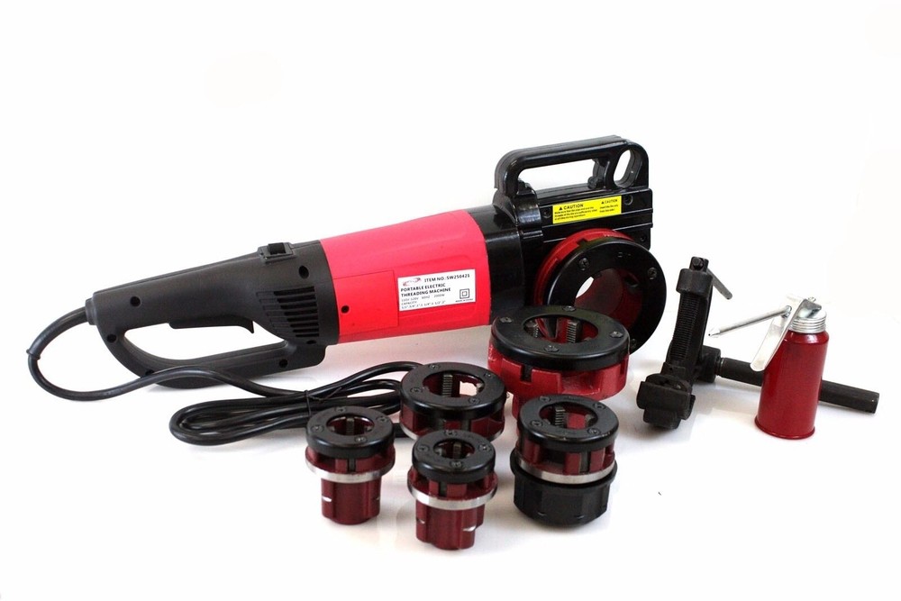 2000W Handheld Electric Pipe Threader Reversible Threading Machine w/6 NPT Dies