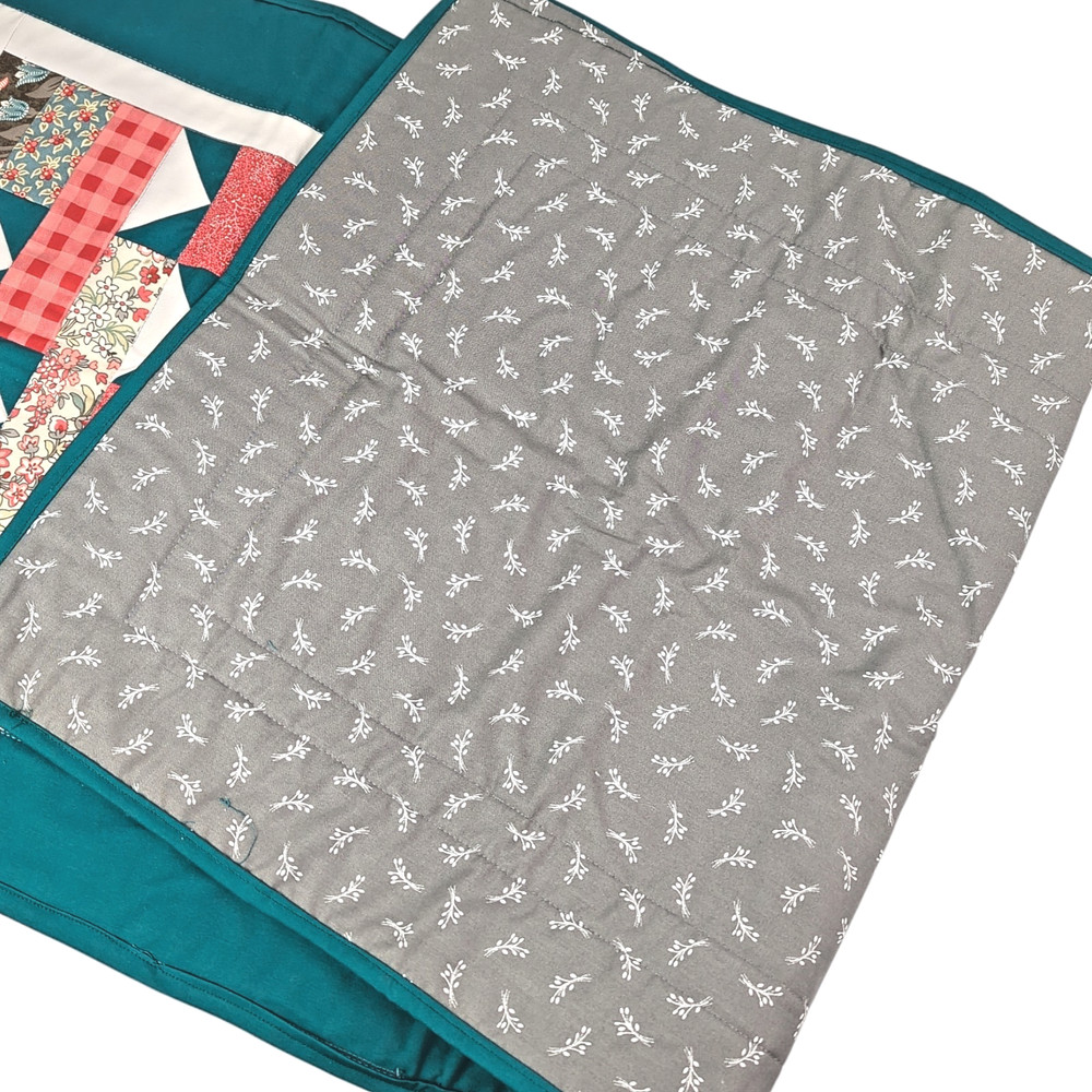 Handmade Patchwork Quilt Table Runner | Teal & Raspberry Pink Floral 44" x 19"