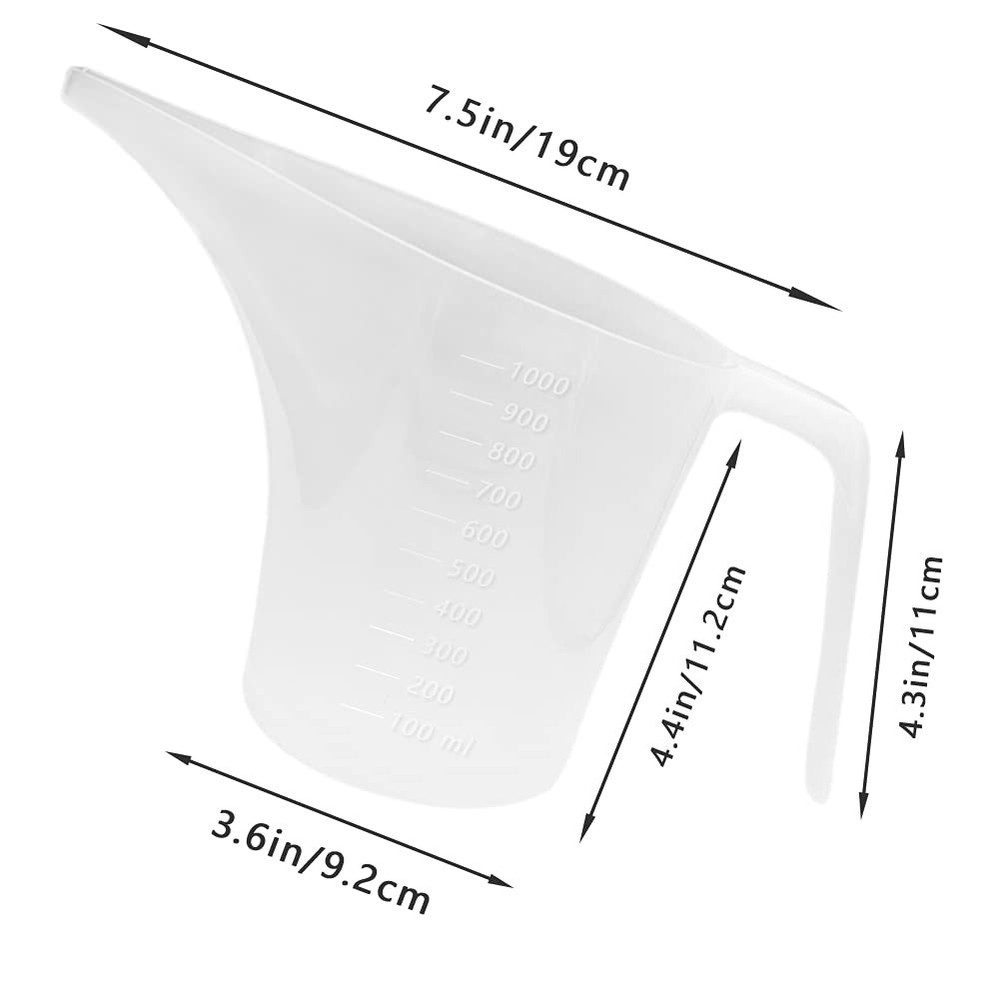 4 Pack Plastic Funnel Pitcher,Measuring Cup with Long 1000 ml, Clear