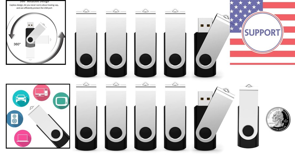 Compact 10 Pack 1GB Black USB Drives - Gift-Ready & Portable Storage Solutions