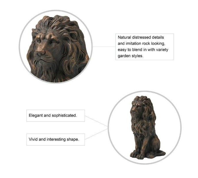 Guardian Lion 2 Set Garden Sculpture Yard Statue Bronze MgO Door Figurine Patio