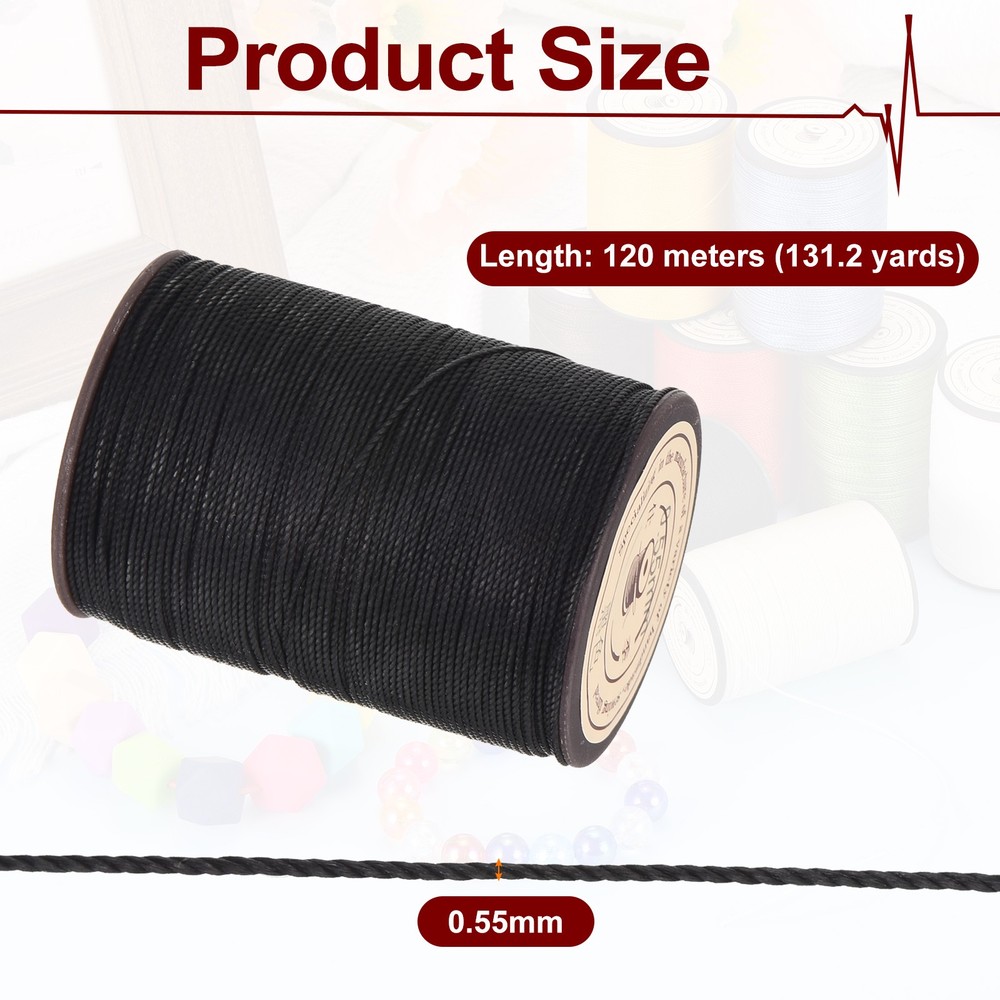 Waxed Cord 0.55mm Black Waxed Polyester Cord 131 Yards String Thread