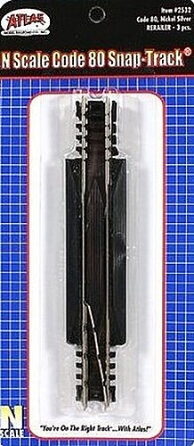 Atlas Code 80 Rerailer (3) - N Scale Nickel Silver Model Train Track - #2532