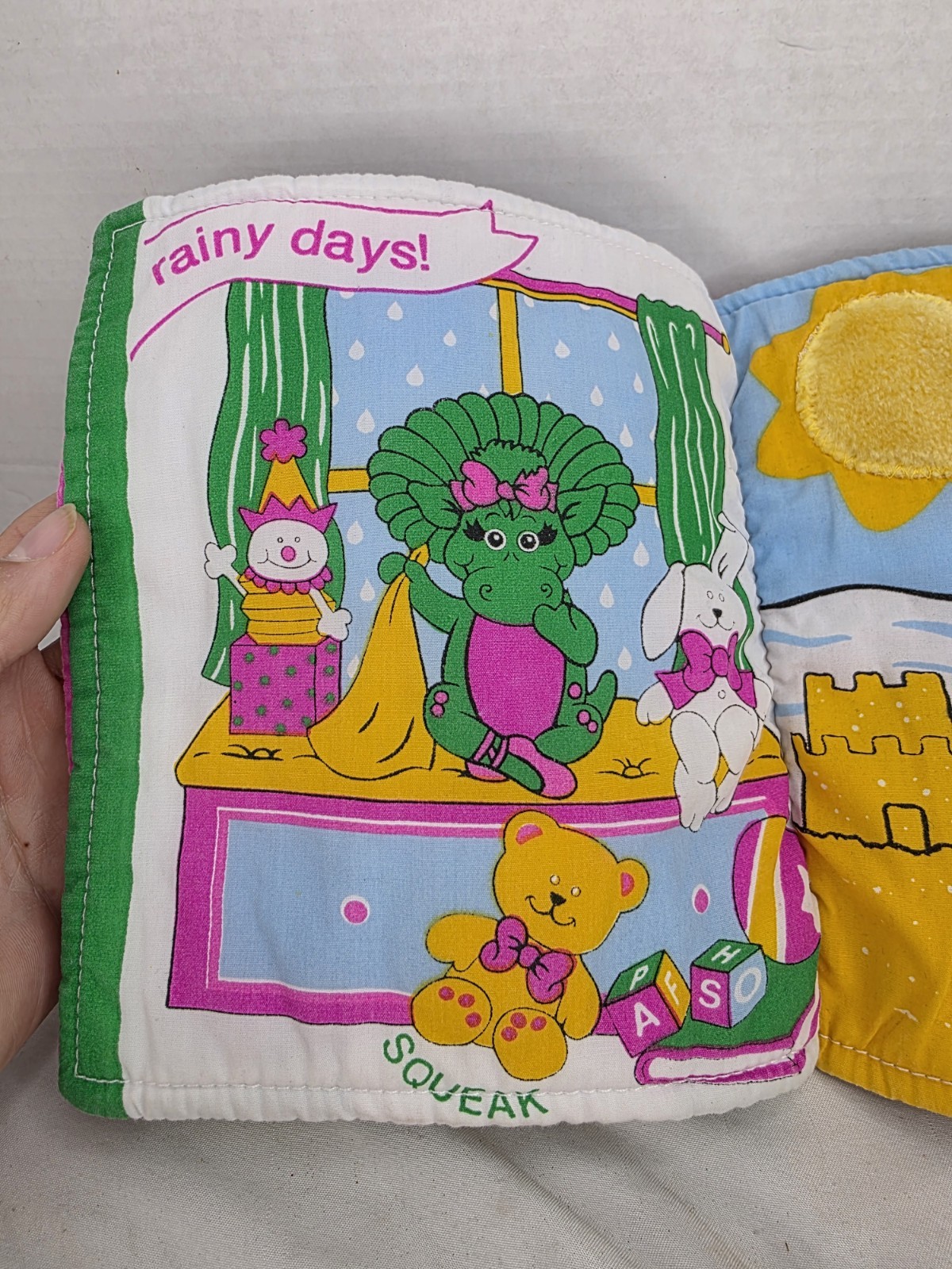 Rare Vintage 1993 Barney & Baby Bop Weather Book Soft Plush Washable (VG)