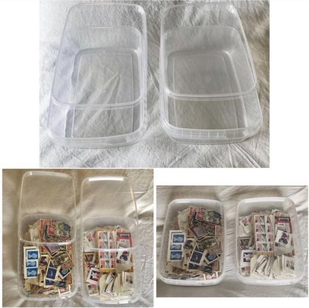 TWO CLEAR PLASTIC HOBBY STAMP & SPORT CARD SORTING STORAGE BOXES
