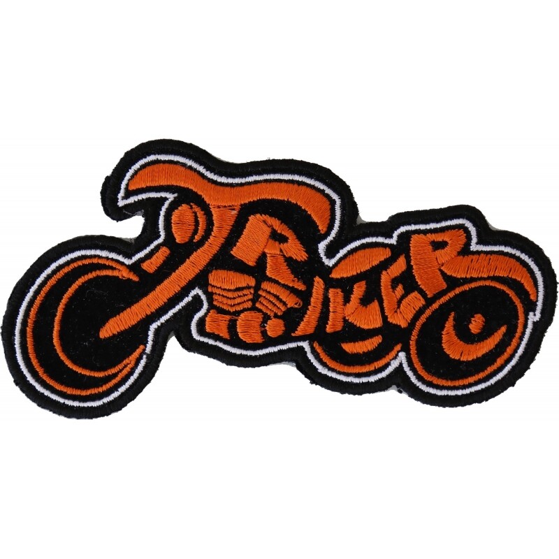 Patch (Iron-On), Triker Motorcycle Patch Harley Orange on Black, 4" x 2"