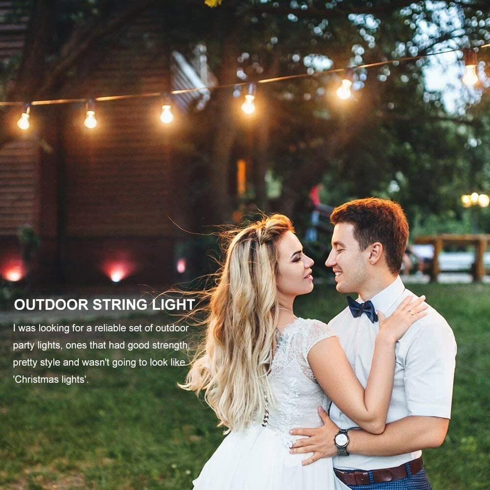 48 ft Outdoor String Lights Commercial Weatherproof Edison Vintage Bulbs Sockets