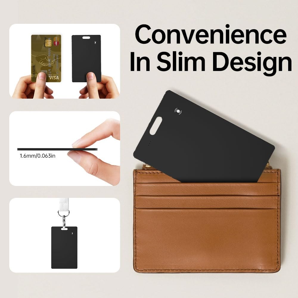 IP68 Waterproof Wallet Tracker Card for Android, Wireless Rechargeable BLACK