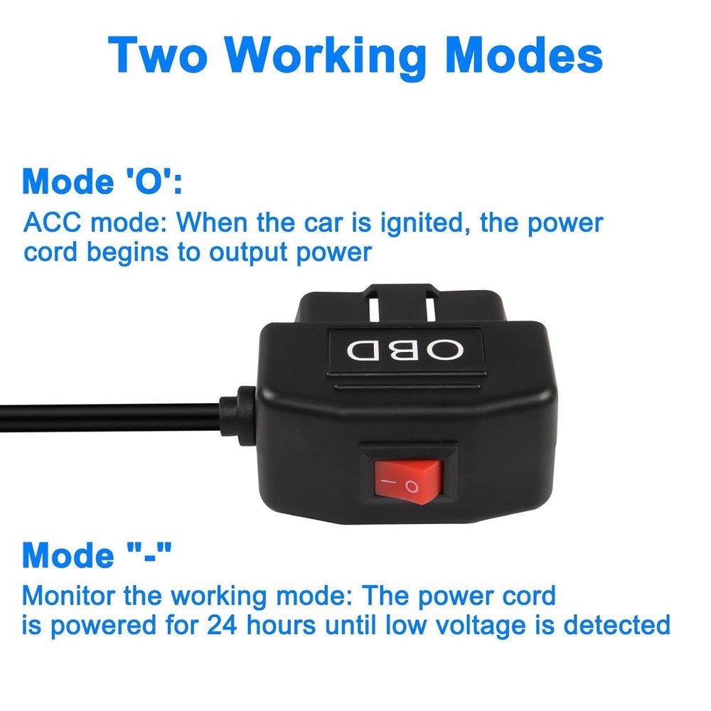 OBD Power Cable Dash Camera Type C OBD2 Power Adapter Hardwire Charger 3.5M