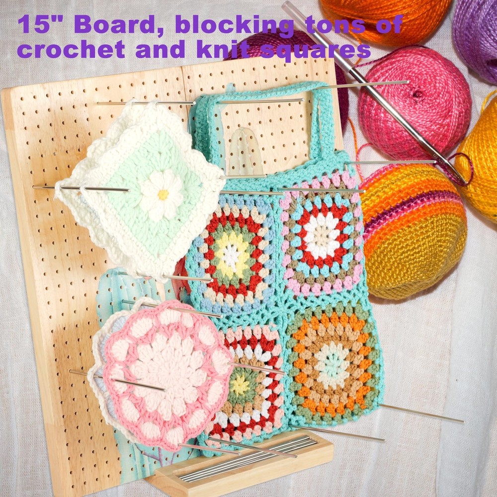 15 Foldable Crochet Blocking Board with Pegs & Storage Pouch, Large Granny