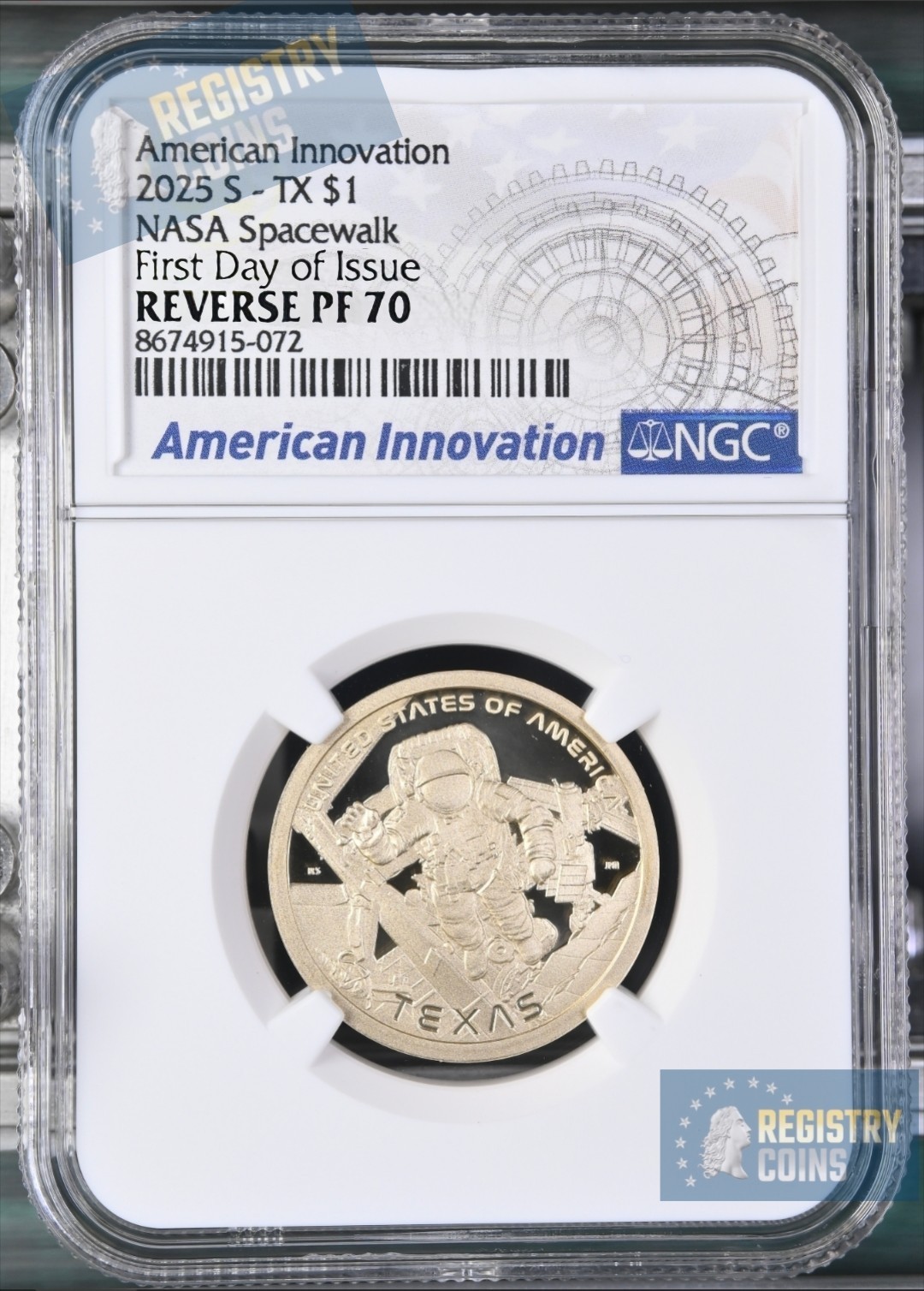 2025 S REVERSE PROOF AMERICAN INNOVATION TX FL AR MI NGC PF70 First Day Issue %