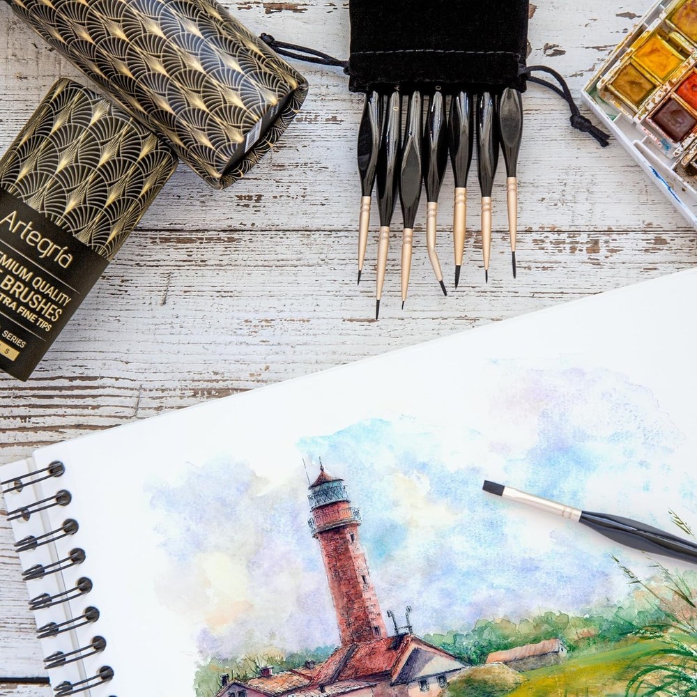 Precision Art Brush Set - 8 Ergonomic Miniature Brushes with Storage Container