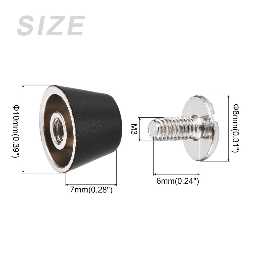 Screw Back Stud Spike (10x7mm) 12pcs, Flat Head Stud Rivets Matt Black