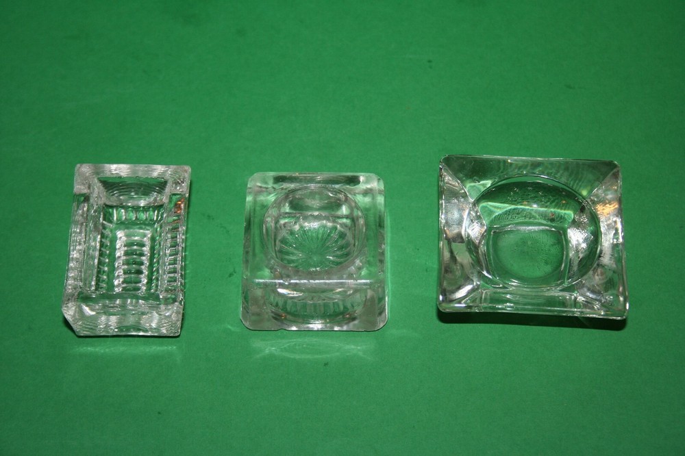 Lot 3 Antique Press Etch Blown Glass Open Salt Dip Cellar Square & Rectangular