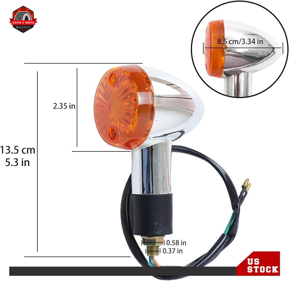 2×Amber Chrome Front Rear Turn Signal Blinker Indicator Light Motorcycle