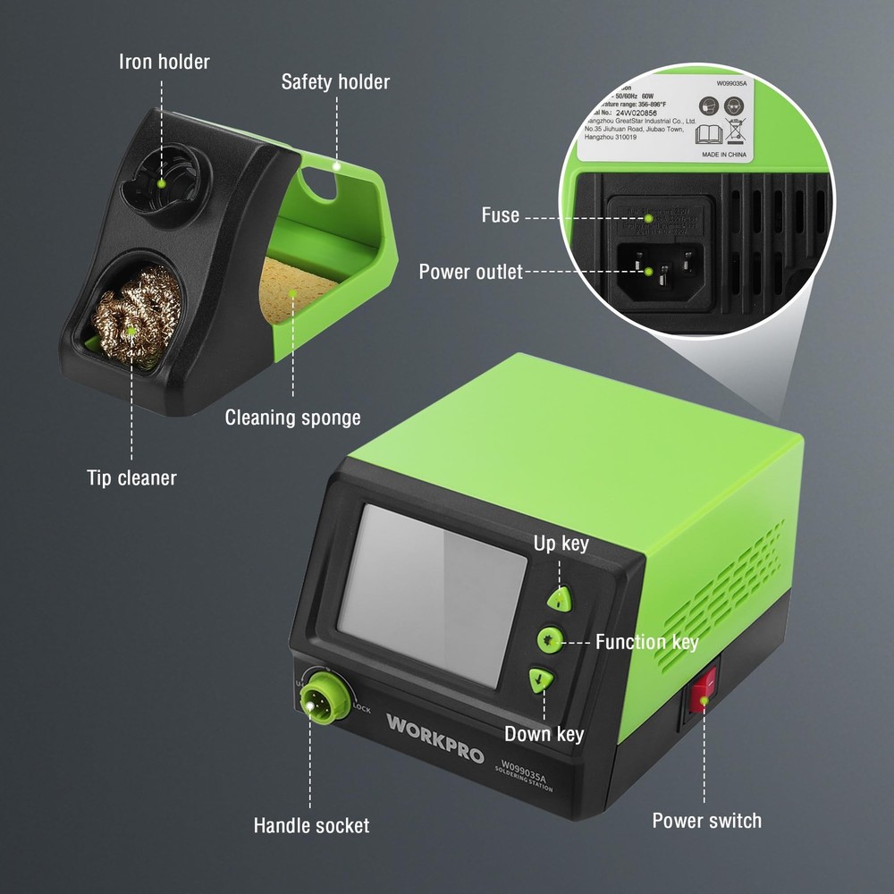 WORKPRO Soldering Station 60W Digital Display 5 Tips Precision Temp Electronic R