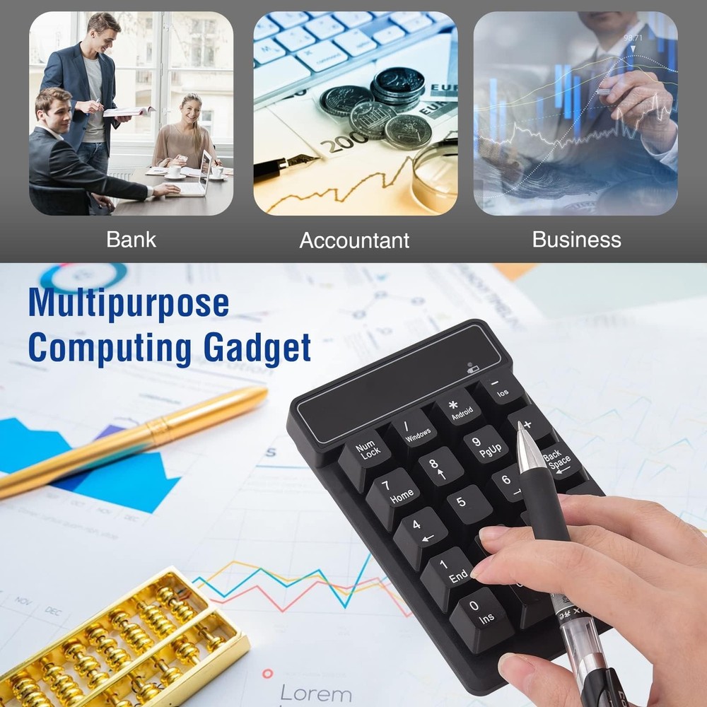 Bluetooth Number Pad 19-Keys Wireless Numeric Keypad Portable Mini Accounting