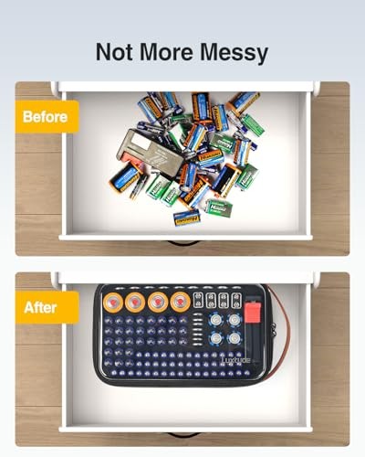 Battery Organizer Storage Case with Tester, Clear Batteries Black Medium