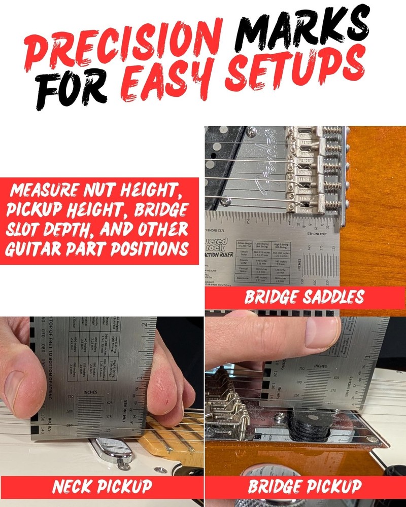 String Action Gauge for Guitars - Precision Setup Tool for Accurate Neck Reli...
