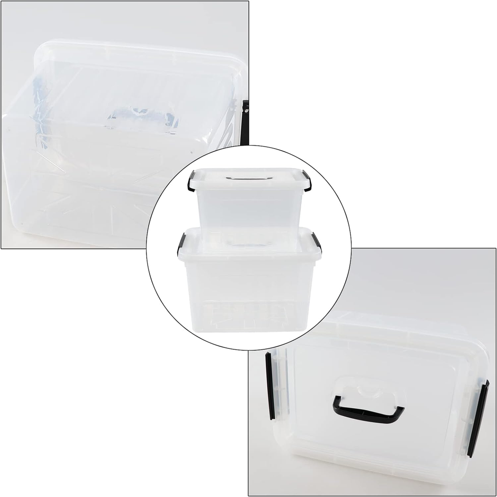 12 Quart & 6 Quart Plastic Latching Storage Container Box with Handle, 2 Pack...