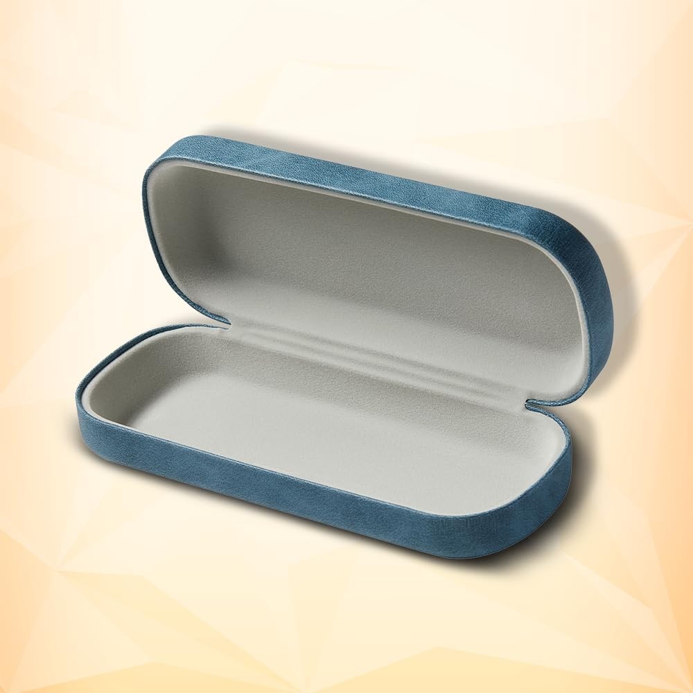 Rounded Rectangle Glasses Case – Hard Shell PU Leather Eyewear Case with Soft...