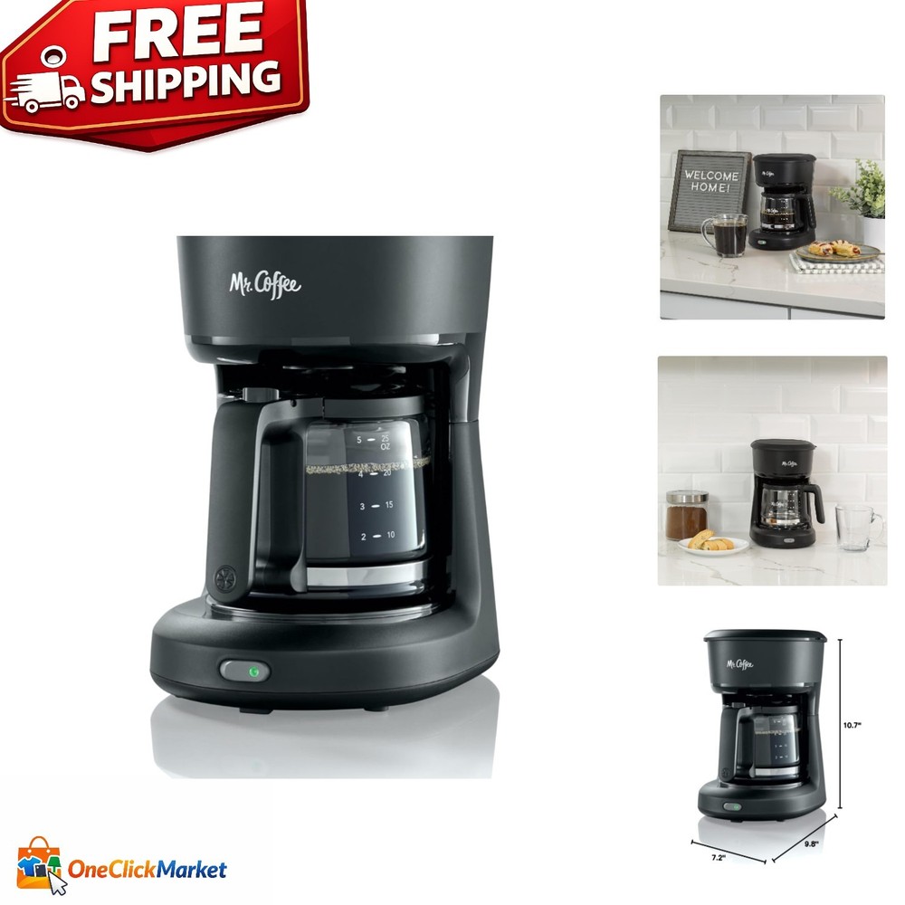 Effortless 5-Cup Mini Brew Coffee Maker with Auto Pause in Classic Black