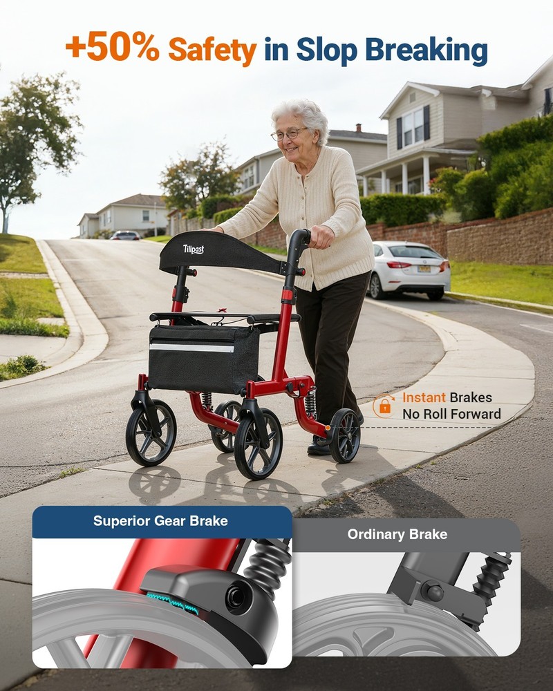 Seniors Walker Rollator Safe Foldable Adjustable Shock-Absorbing for All Terrain