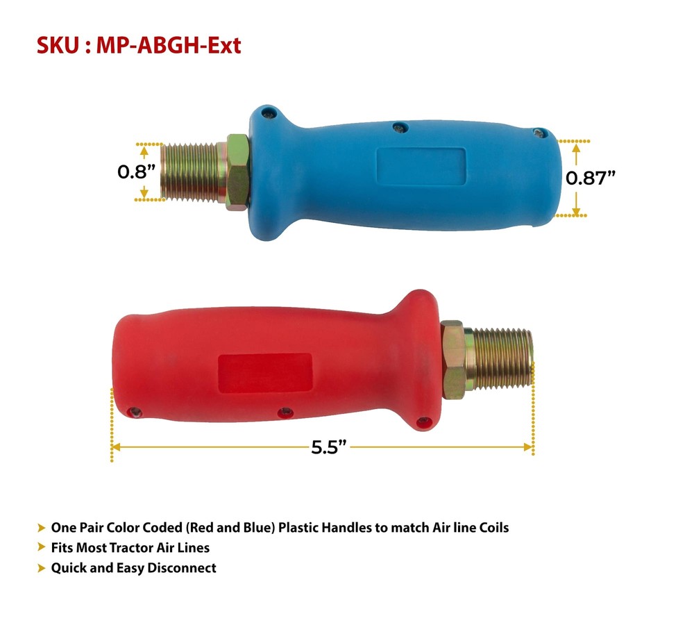 Glad Hand Extension Handle Grips Durable Poly Handle Grip Set Red & Blue