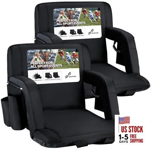 Stadium Seats with Back Support: 2.5'' Thick Regular - 20.5" Black, 2 Pack