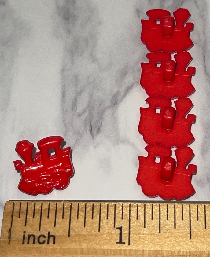 5 Red Plastic Train Children's Button Lot 117-8