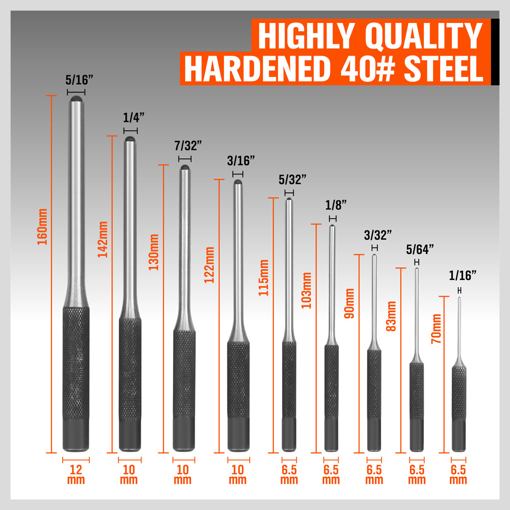 9pc Professional Roll Pin Spring Punch Set Gunsmith Jewelers Carpenter Forged