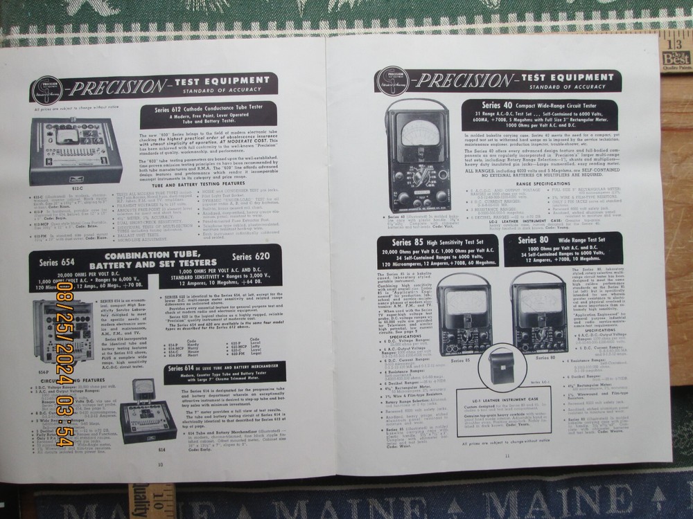 precision test equipment catalog & price list 1950