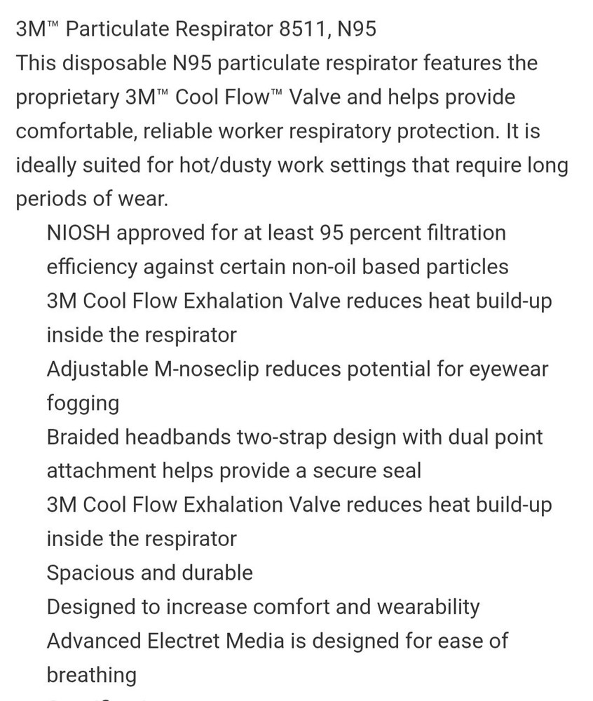 3M Particulate Respirator N95 8511Pro - 5 Pack