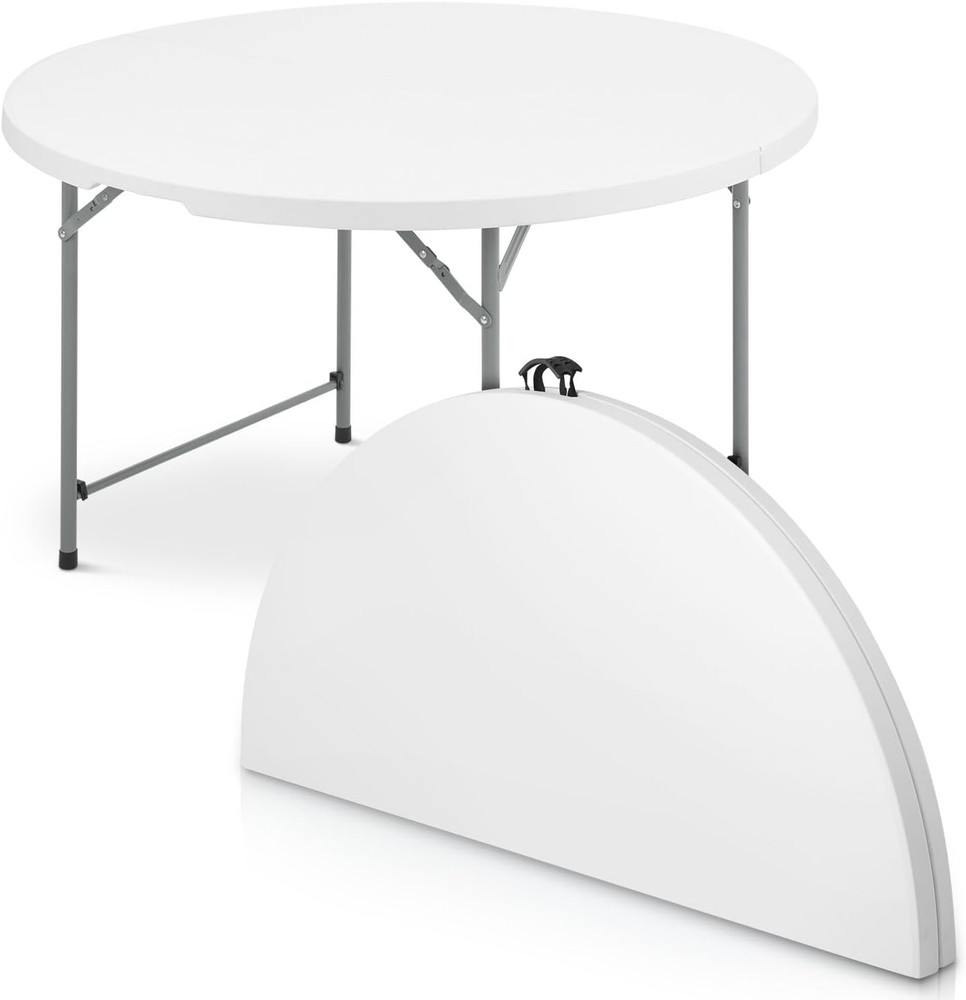 4.5Ft round Folding Table with Carry Handle, Portable Heavy Duty Plastic Utility