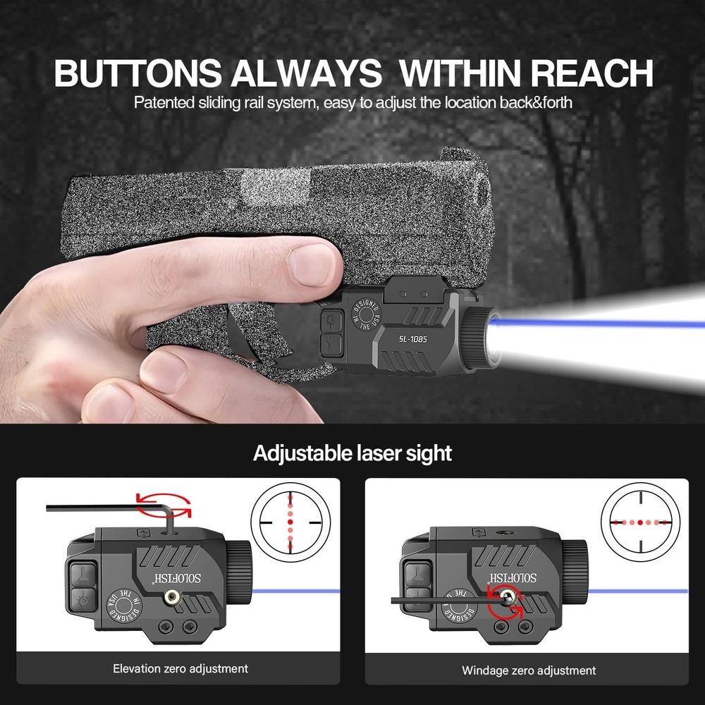 Solofish 800lm Adjustable Pistol Light Laser Blue Combo