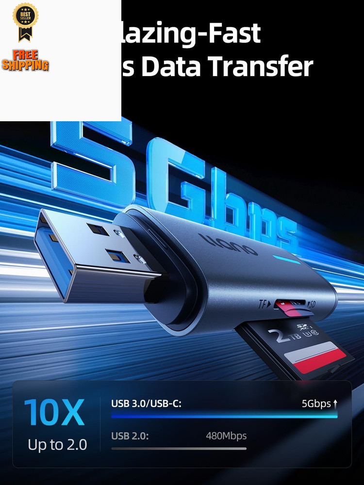 llano Micro SD Card Reader, 2 in 1 USB C 3.0 Reader Dual Slots Grey