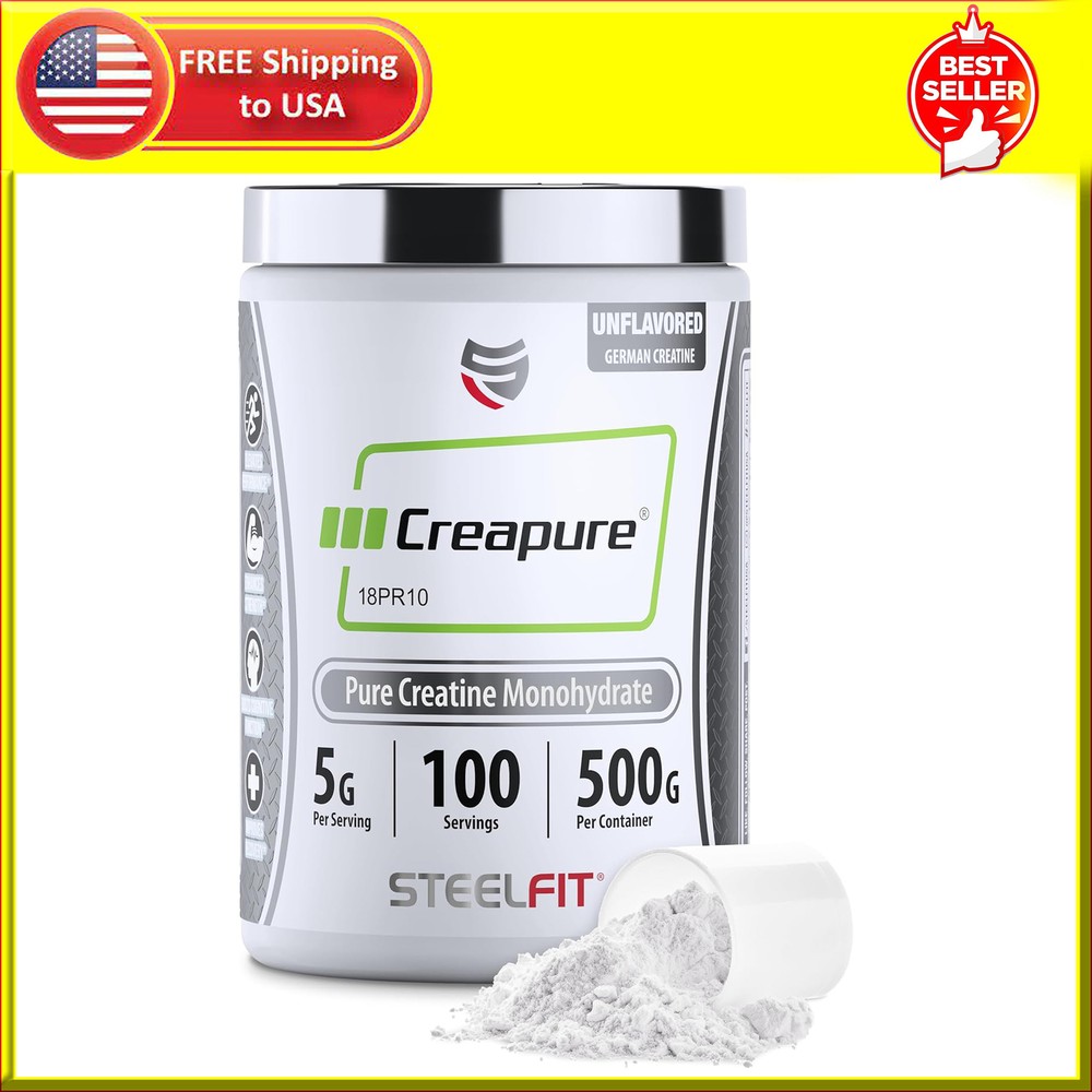 Steelfit Creapure Creatine Monohydrate Powder, Unflavored - German Micronized Cr