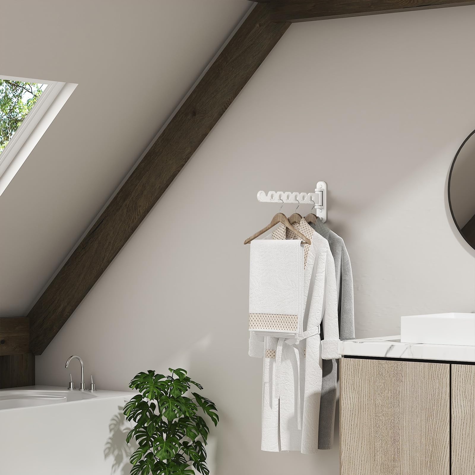 Wall Mounted Clothes Hanger Rack Foldable Drying Rack Hook Folding Indoor for...