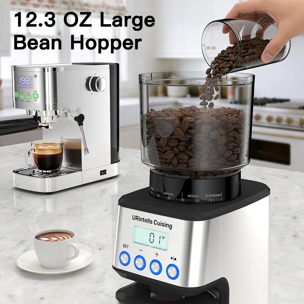 Espresso Grinder, Burr Coffee Grinder with 51 Grind Settings, Precision Timer...