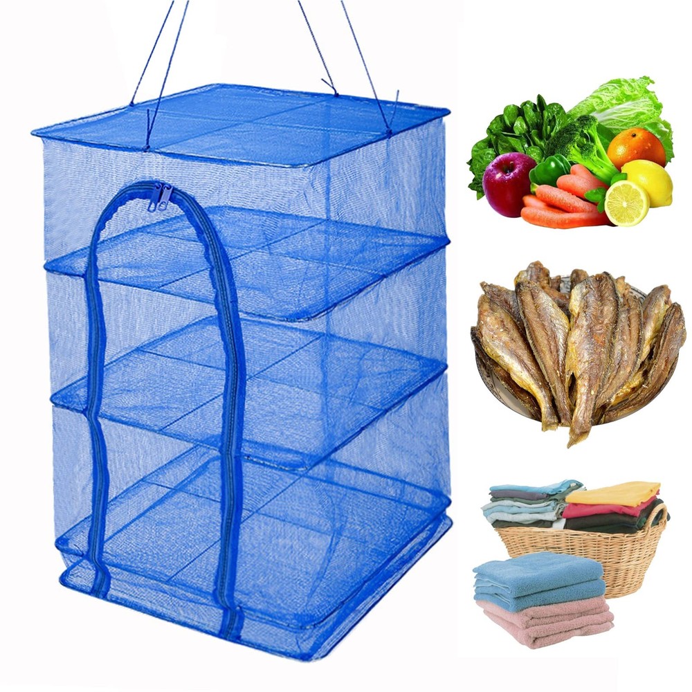 Drying Rack 4 Layers Folding Mesh, Foldable Nylon Netting, Hanging Drying Net...