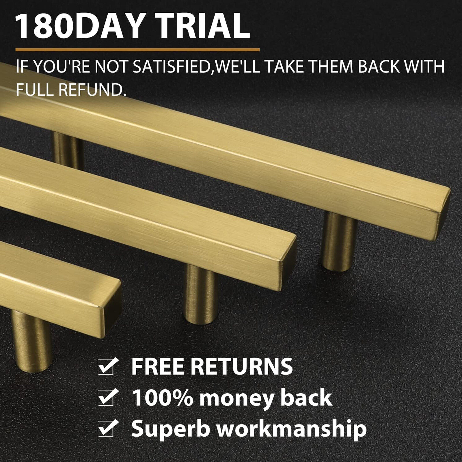 20 Pack Stainless Steel Brushed Gold Kitchen Cabinet Handles Square Drawer Pulls