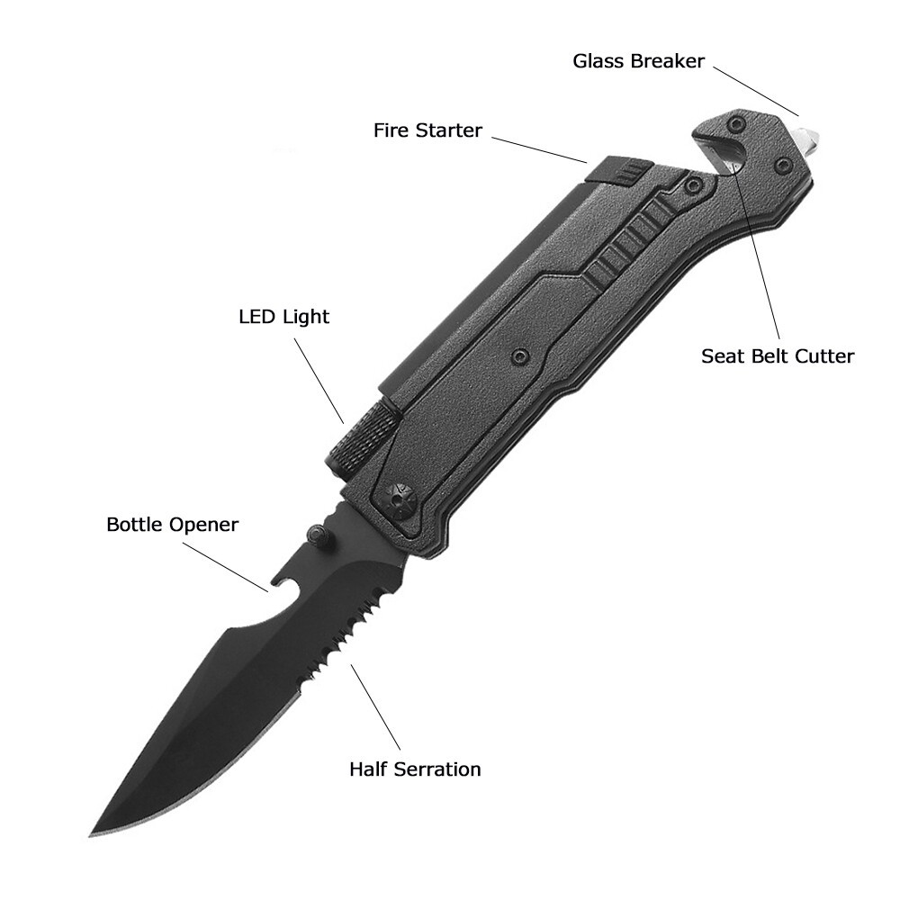 Black EDC Assisted LED Multifunction Open Pocket Knife Survival MULTI TOOL Gift