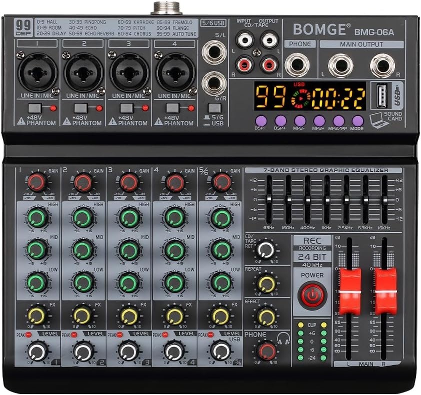 Compact DJ Mixing Console - 6 Channels, 99 DSP Effects & Independent EQ Control