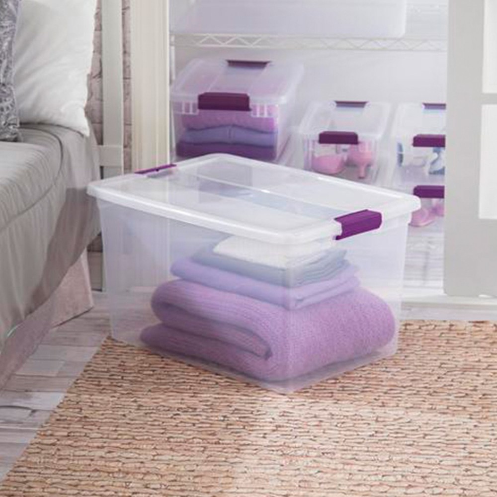 Sterilite 66 Quart Clear Plastic Latching Handle Storage Container Tote, 6 Pack